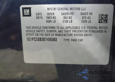 2014 Chevrolet Cruze Lt from USA, damaged, VIN 1G1PC5SB3E7456082
